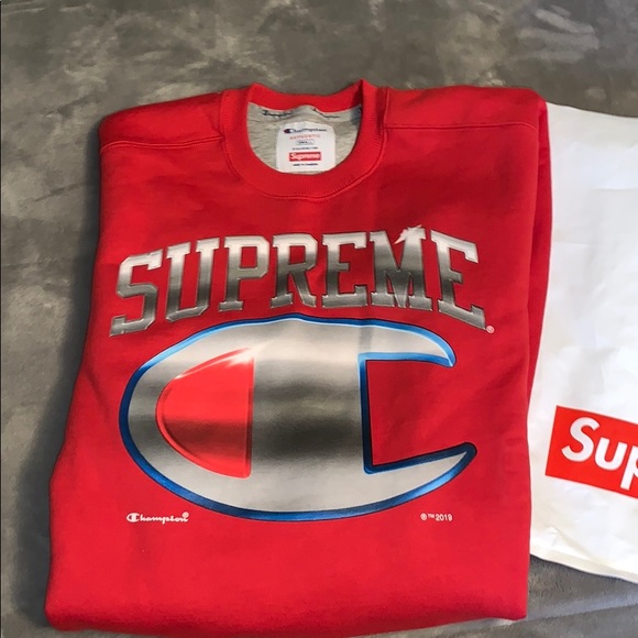 Supreme chrome champion crewneck red